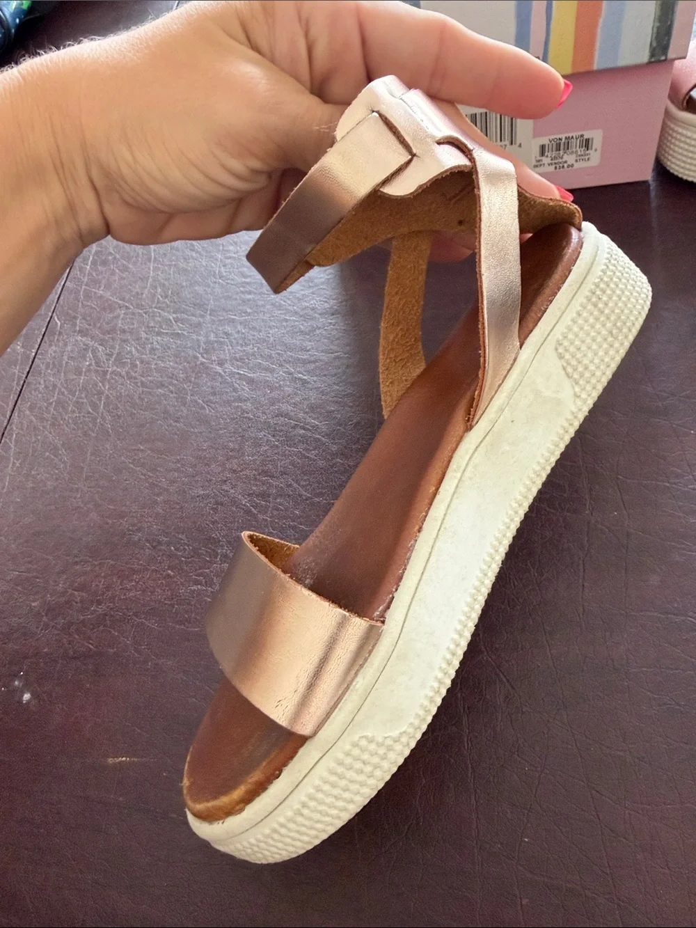 MIA Girls Metallic Rose Gold and Brown Ankle Strap Sandals Size 1